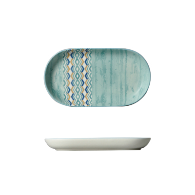 Modern díszítésű ovális porcelán tálaló tányér