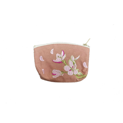 Cseresznyevirág mintás hímzett mini neszeszer/pénztárca - Rózsaszín