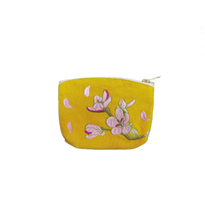 Cseresznyevirág mintás hímzett mini neszeszer/pénztárca - Sárga