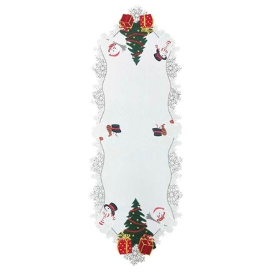 Karácsonyfa & Hóember mintás asztali futó - 40X110 cm