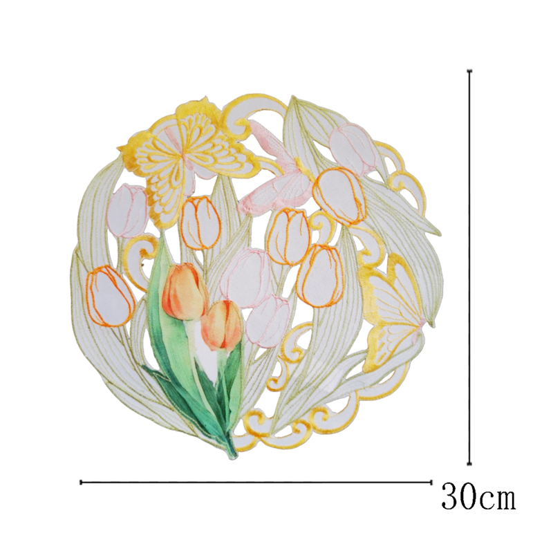 Pillangó & tulipán mintás kerek húsvéti tányéralátét