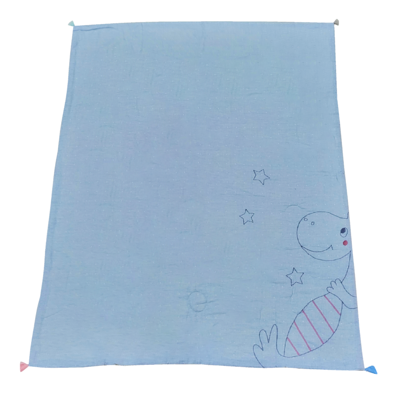 Dínó mintás kék színű gyerek takaró - 120x150 cm 