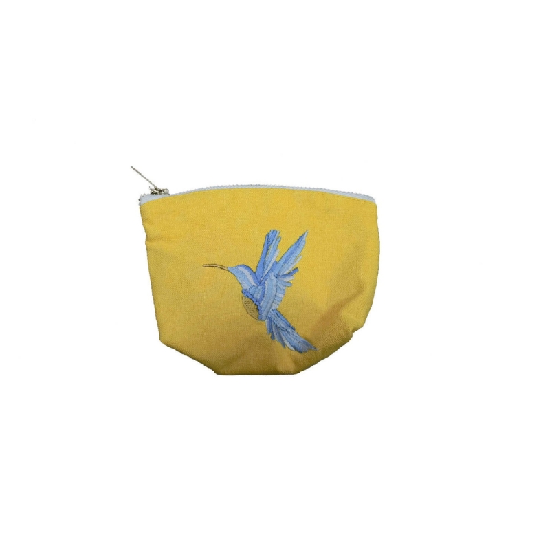 Kolibri mintás hímzett mini neszeszer/pénztárca - Sárga