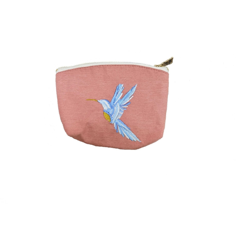 Kolibri mintás hímzett mini neszeszer/pénztárca - Rózsaszín