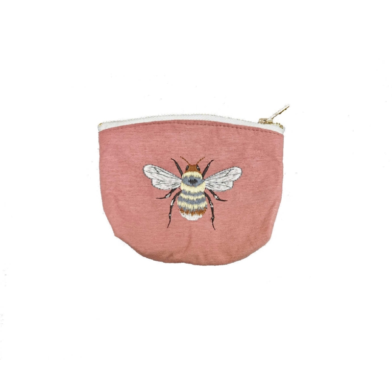 Méhecske mintás hímzett mini neszeszer/pénztárca - Rózsaszín