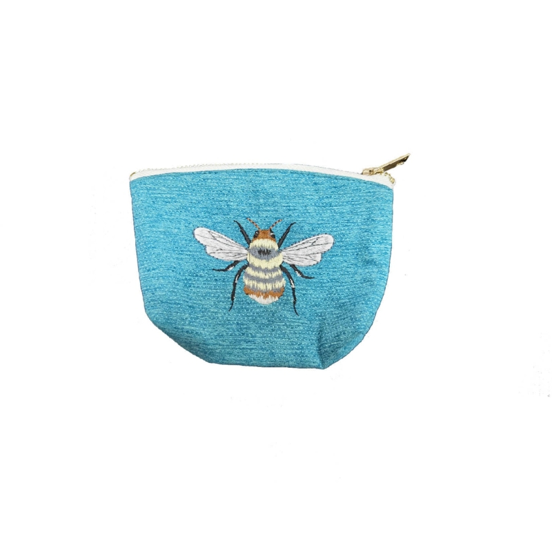 Méhecske mintás hímzett mini neszeszer/pénztárca - Kék