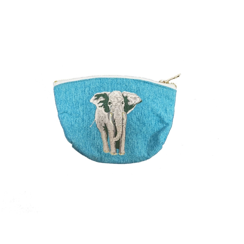 Elefánt mintás hímzett mini neszeszer/pénztárca - Kék