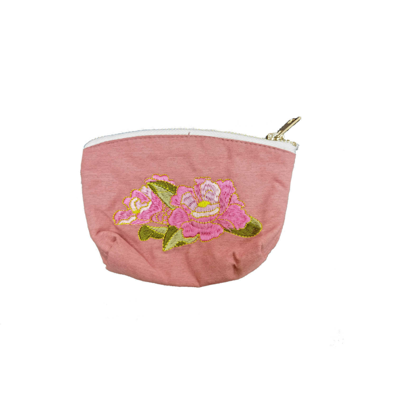 Rózsa mintás hímzett mini neszeszer/pénztárca - Rózsaszín