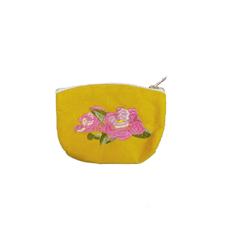 Rózsa mintás hímzett mini neszeszer/pénztárca - Sárga