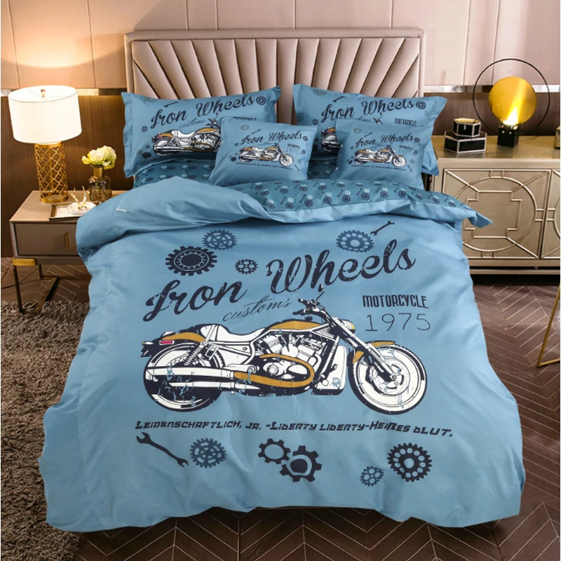 3 részes Kék Retro Motoros Ágyneműhuzat