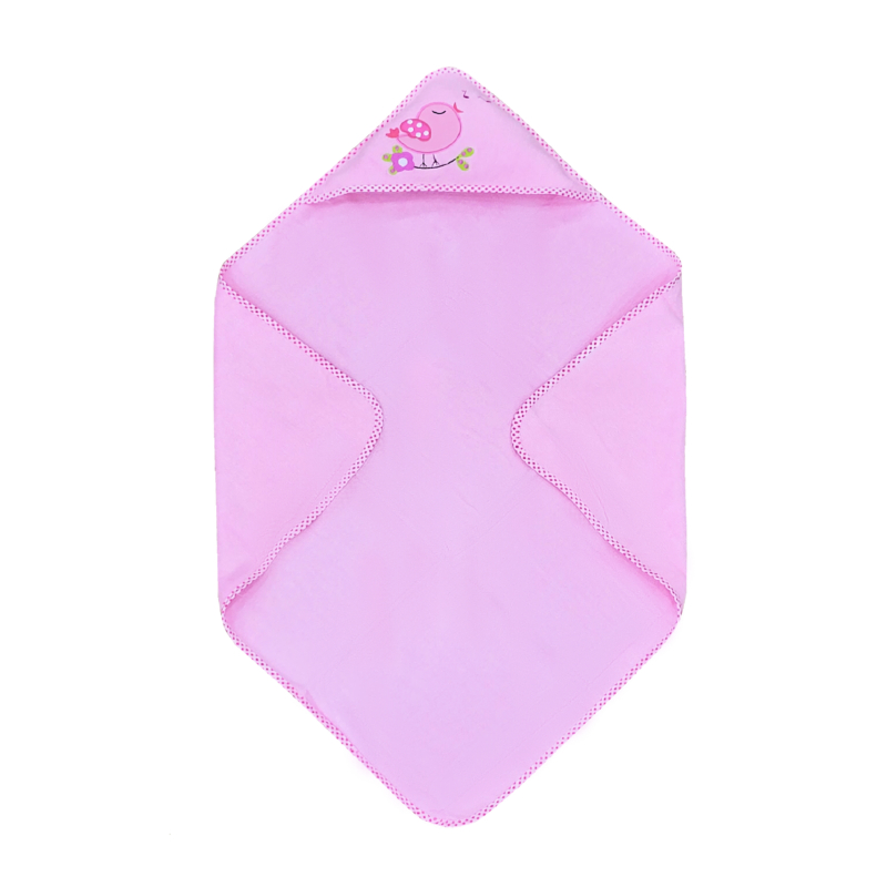 Madárka mintás rózsaszín baba törölköző/ kifogó - 76x76cm
