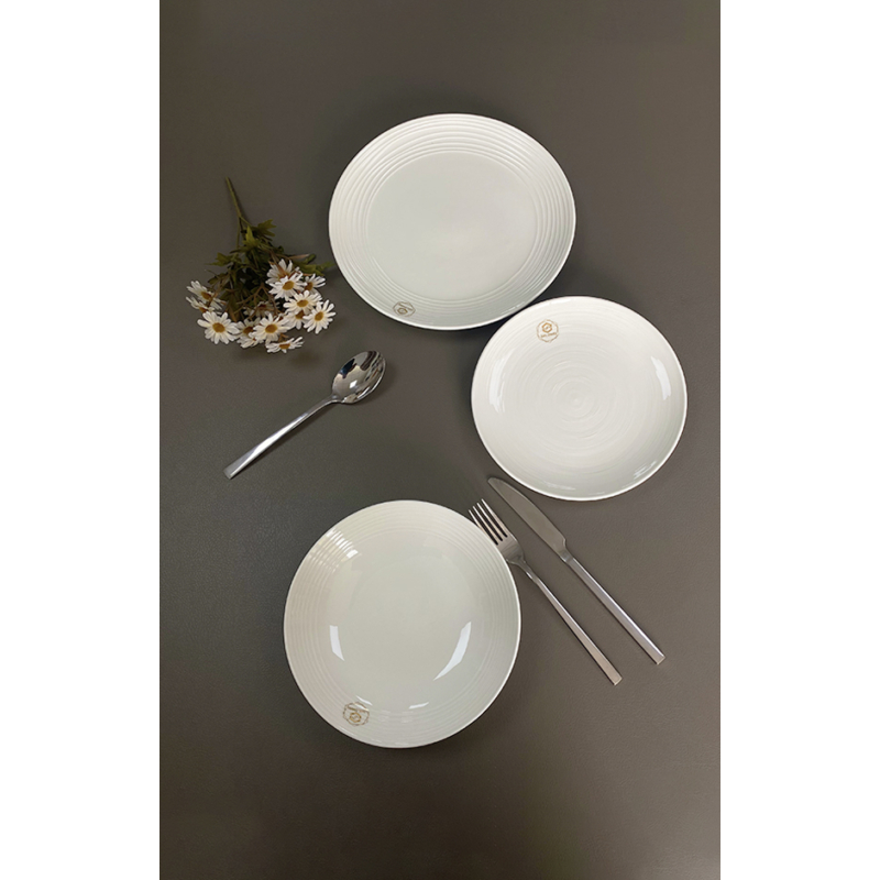 Simply - Fehér, gyűrű mintás porcelán főételes tányér