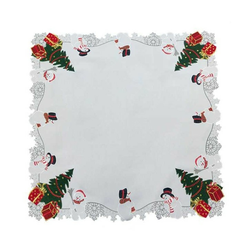 Karácsonyfa & Hóember mintás asztalközép - 85x85 cm