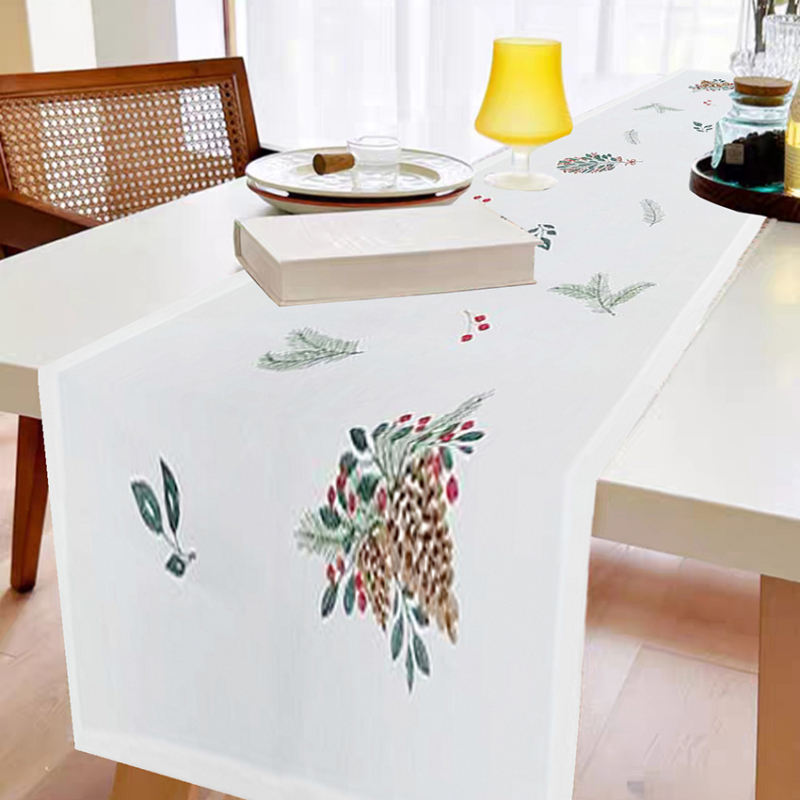 Fagyöngy & toboz mintás karácsonyi asztali futó - 40X110 cm